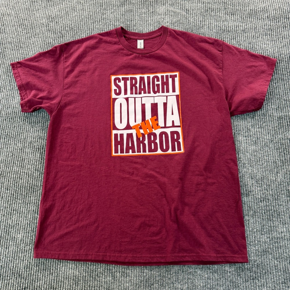 Gildan Mens DryBlend Straight Outta The Harbor T Shirt XL Maroon Graphic Tee